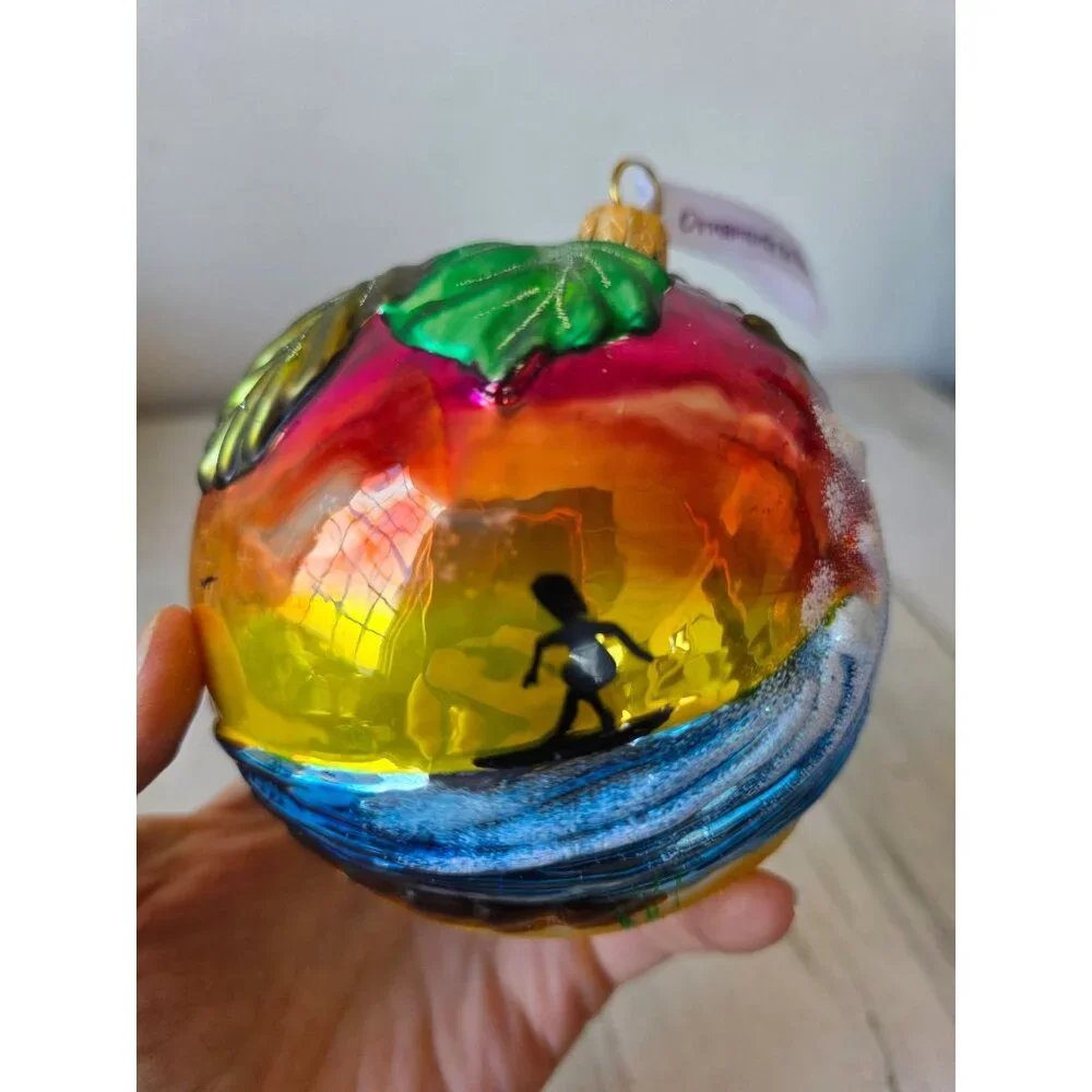 Surfer Hawaiian glass glitter ball ornament‎ remember Xmas tree large unique